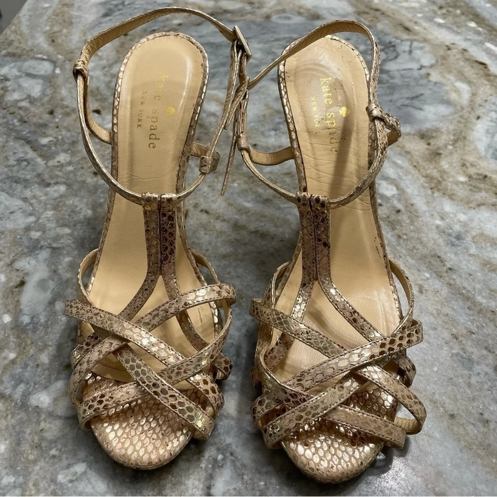Kate Spade Gold Snakeskin Heel Sandals Women’s 7.5 B